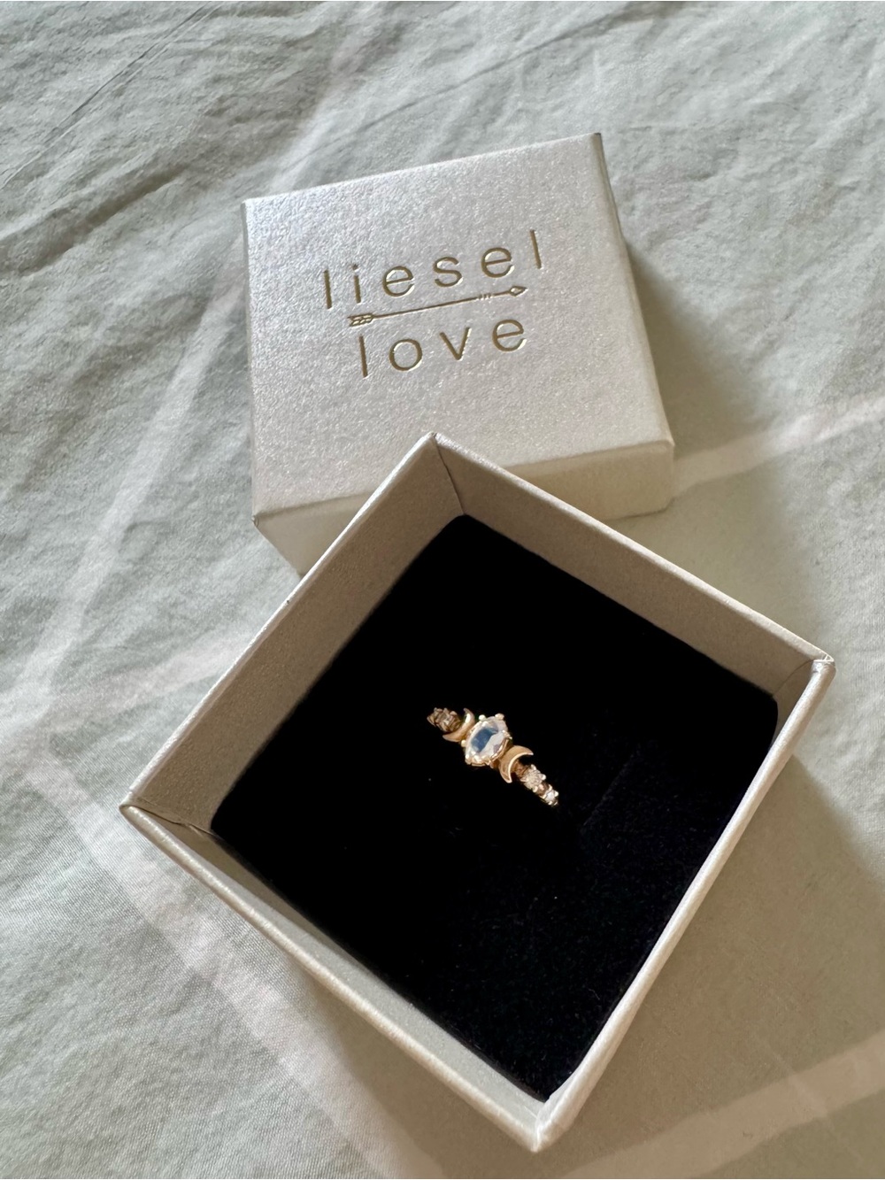 Liesel Love 10K Moon Phase Rainbow Moonstone and Diamond Ring